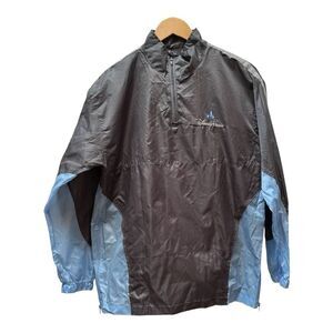 Disney Parks Pullover Jacket Gray Blue Embroidered Castle Windbreaker
